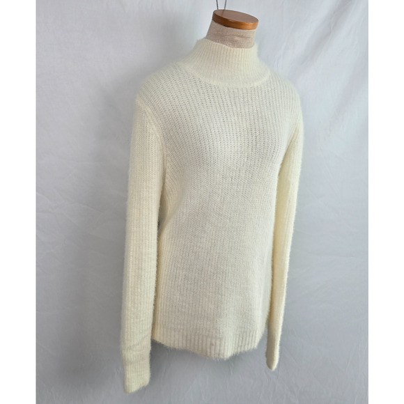Marled Sweater Women's L Cream Mock Neck Soft Elegant Long Sleeve Fuzzy - Picture 5 of 16